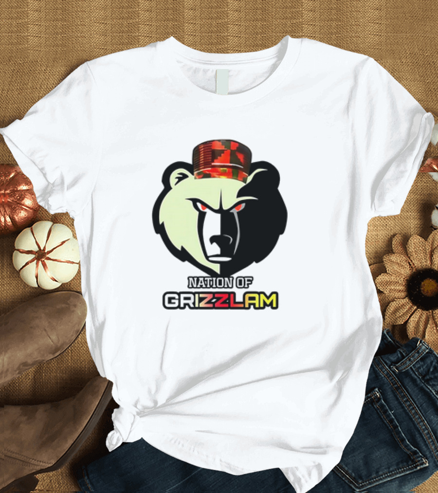 Nation of Grizzlam Bear Logo with Camo Hat T-Shirt