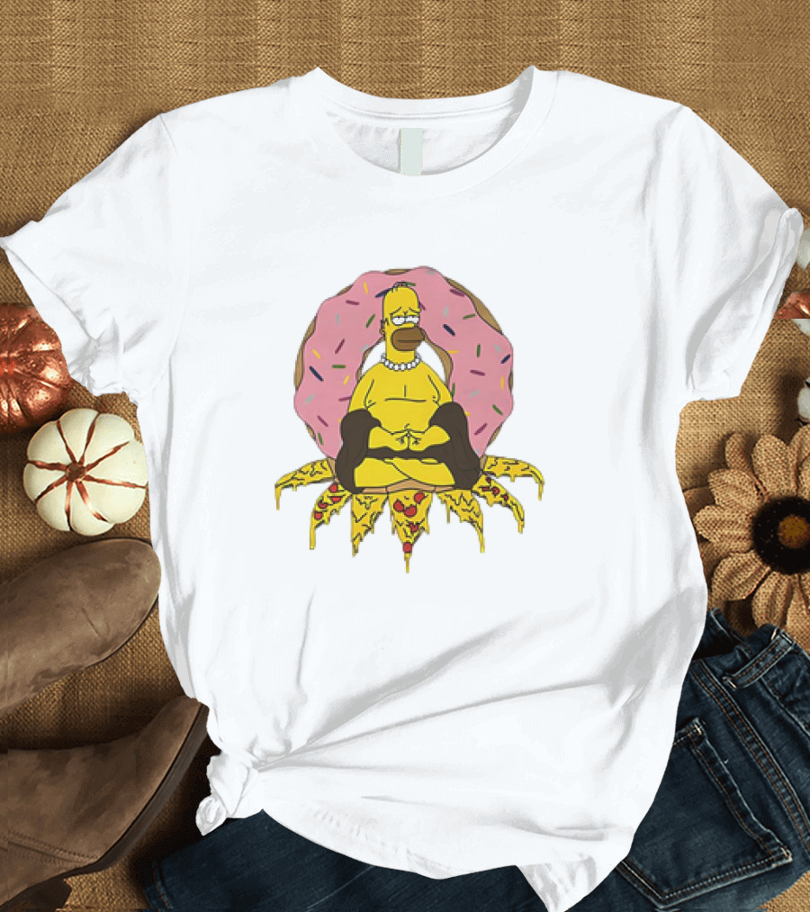 Homer Simpson Buddha Namaste with Donut and Pizza Lotus from The Simpsons T-Shirt
