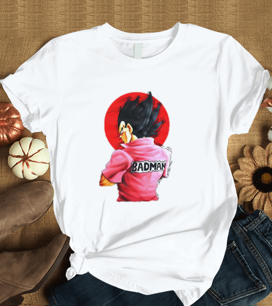 Vegeta Badman Pink Shirt Dragon Ball Style Red Circle Background T-Shirt