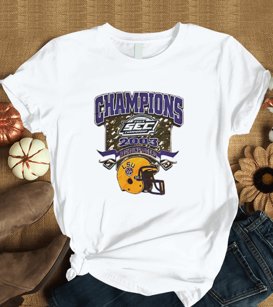 LSU Tigers 2003 SEC Championship Champions Fighting Tigers Helmet T-Shirt