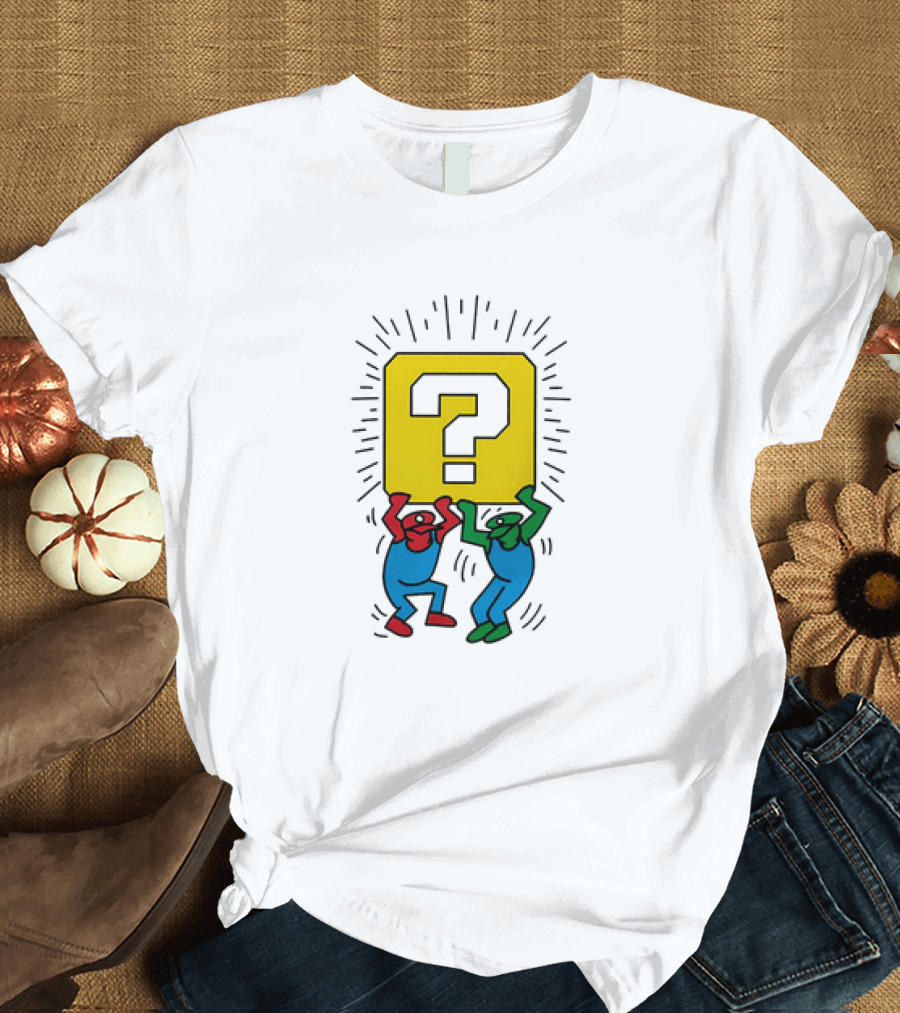 Mario and Luigi Lifting Block Keith Haring Style Pop Art Brothers T-Shirt