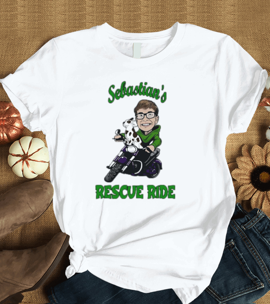 Sebastian's Rescue Ride Sebastian Rogers Motorcycle Puppy Adventure T-Shirt