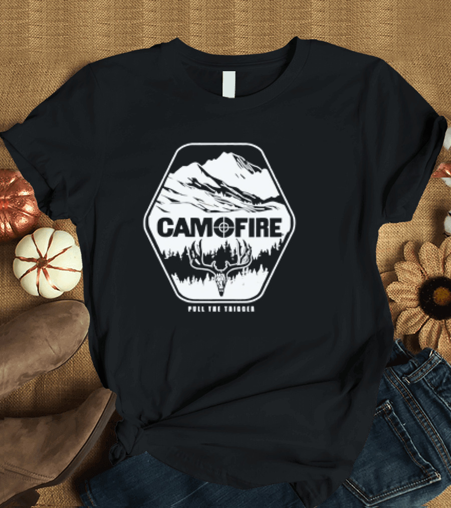 CAMOFIRE Pull the Trigger Mountains and Deer Antlers T-Shirt