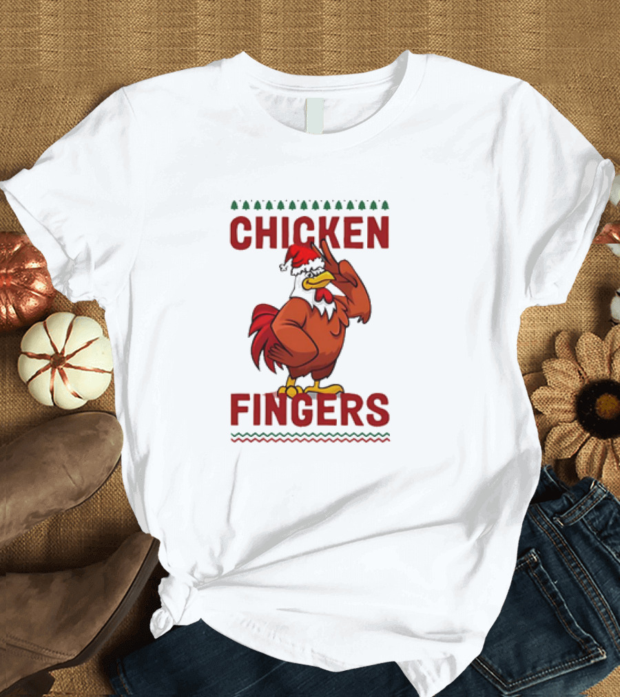 Chicken Fingers Santa Christmas Rooster Santa Hat T-Shirt