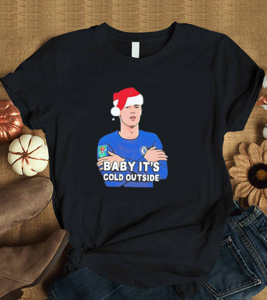 Baby It's Cold Outside Santa Hat Footballer in Blue T-Shirt