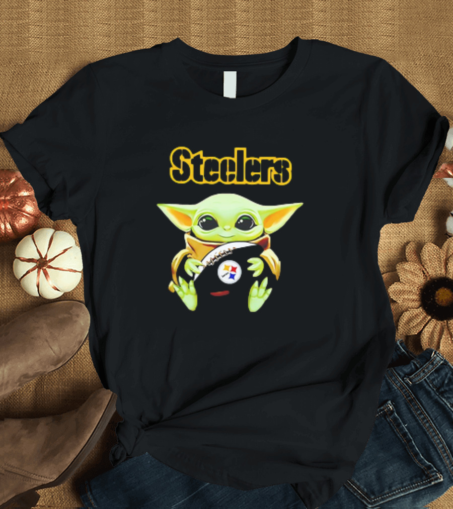 Baby Yoda Hugging Pittsburgh Steelers Football T-Shirt