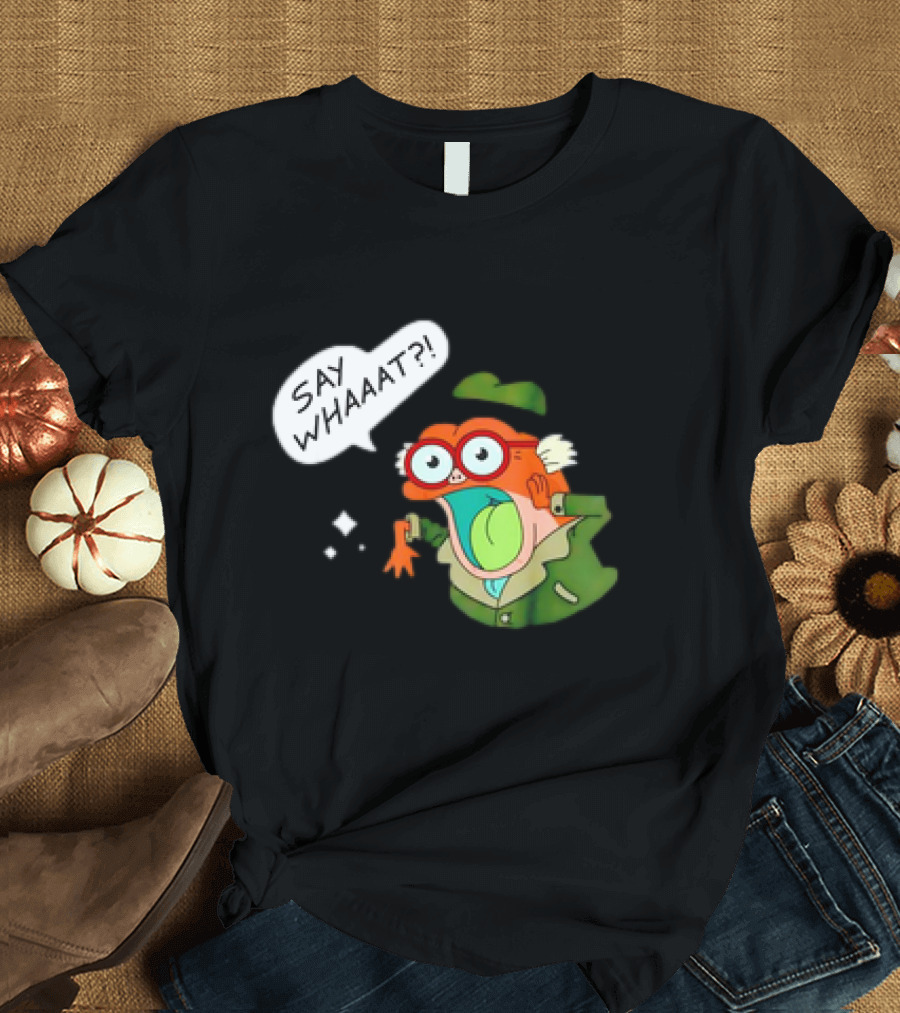 Hop Pop Plantar Amphibia Say Whaaaat Frog Cartoon Character Reaction T-Shirt