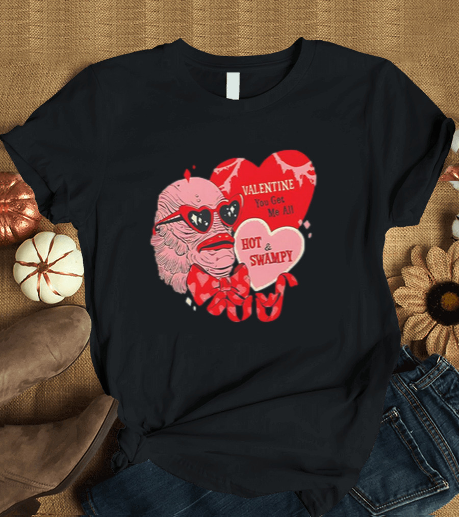 Valentine You Get Me All Hot and Swampy Heart Creature with Sunglasses and Bowtie T-Shirt