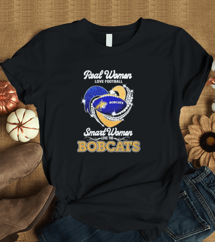 Real Women Love Football Smart Women Love the Bobcats Football Heart T-Shirt