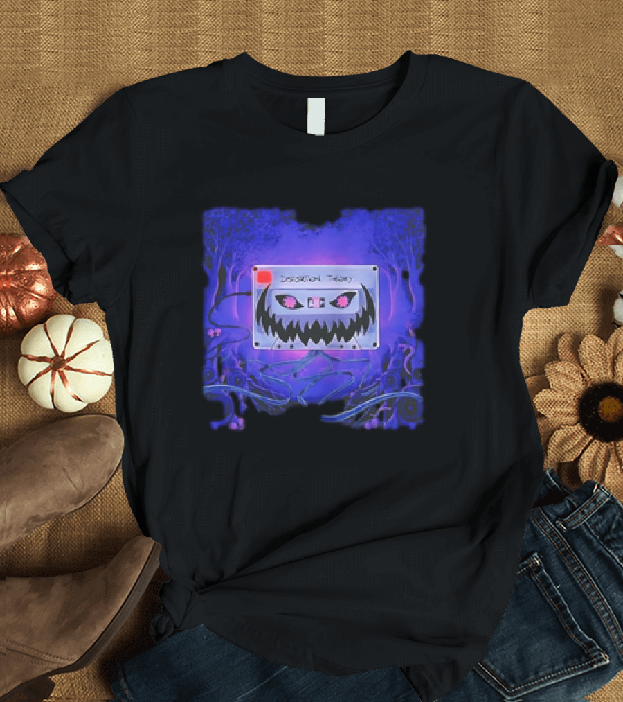 Distortion Theory Cassette with Spooky Face in Mystical Forest Scene T-Shirt