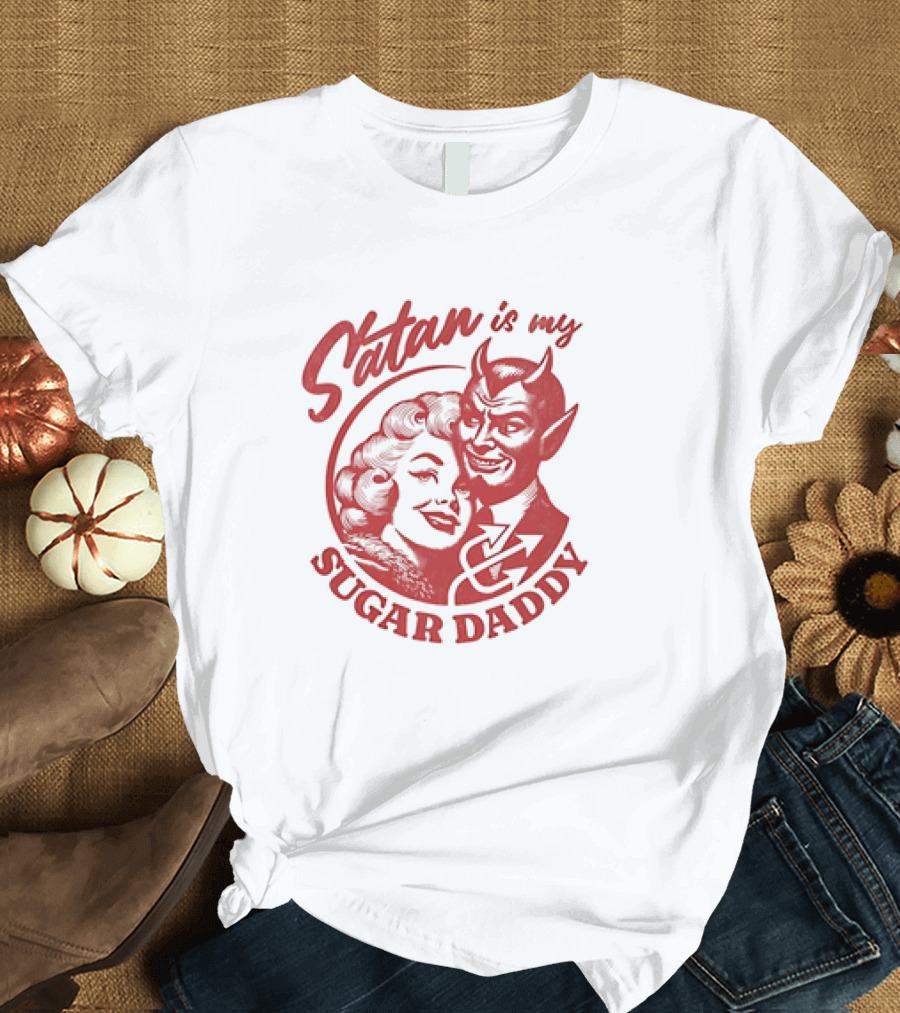 Satan is My Sugar Daddy Retro Devil Couple T-Shirt