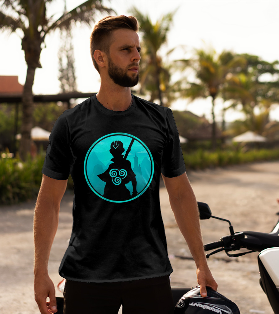 Avatar Aang Airbending Silhouette With Arrow Mark And Air Nomad Symbol T-Shirt