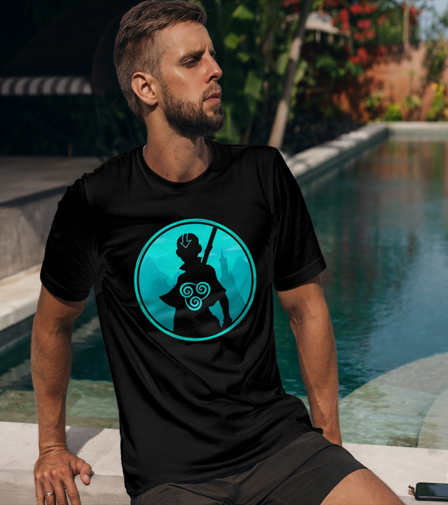 Avatar Aang Airbending Silhouette With Arrow Mark And Air Nomad Symbol T-Shirt
