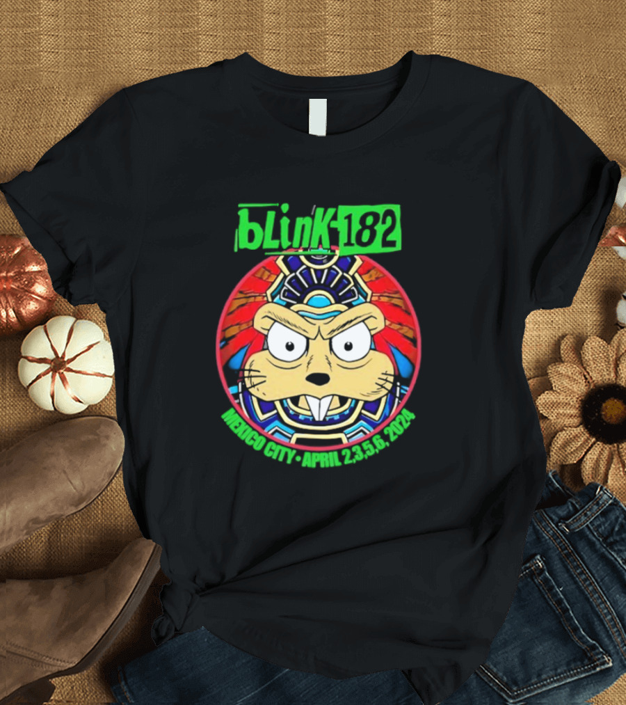 Blink-182 Palacio De Los Deportes CDMX México April 2 3 5 6 2024 Bunny Aztec Design T-Shirt