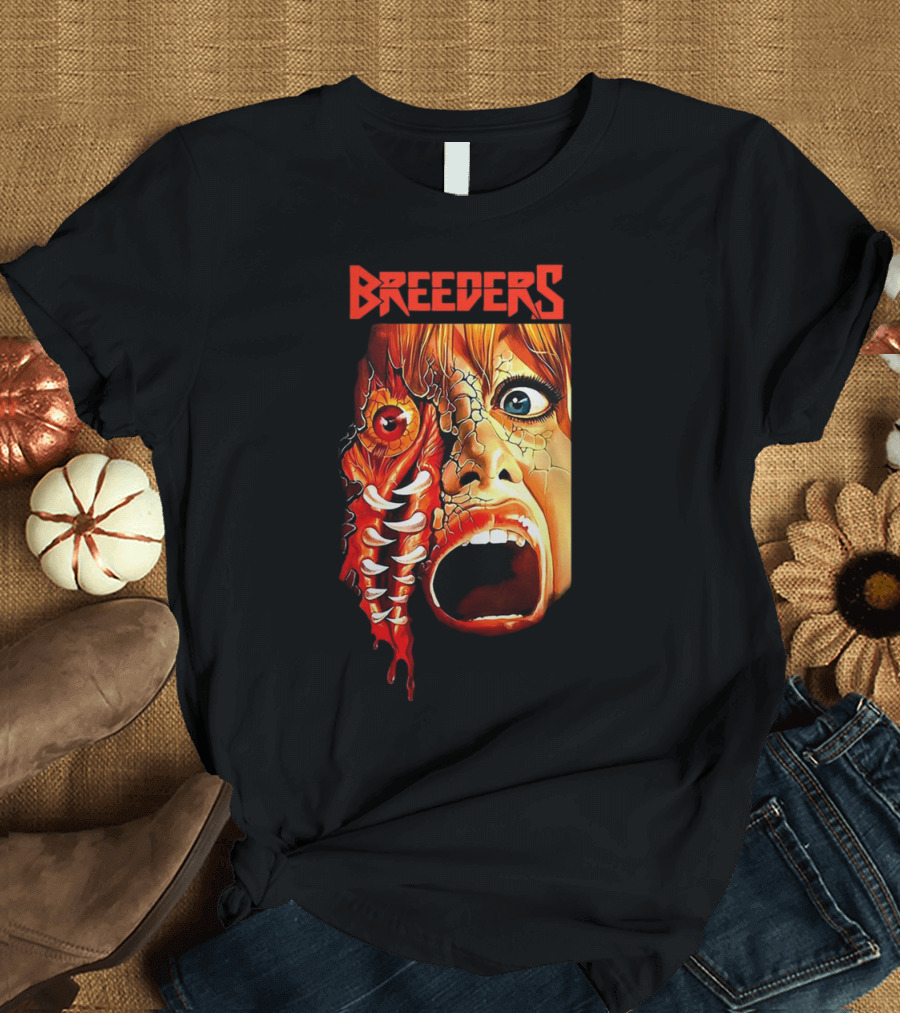 Breeders Horror Movie Artwork with Distorted Face and Eye T-Shirt