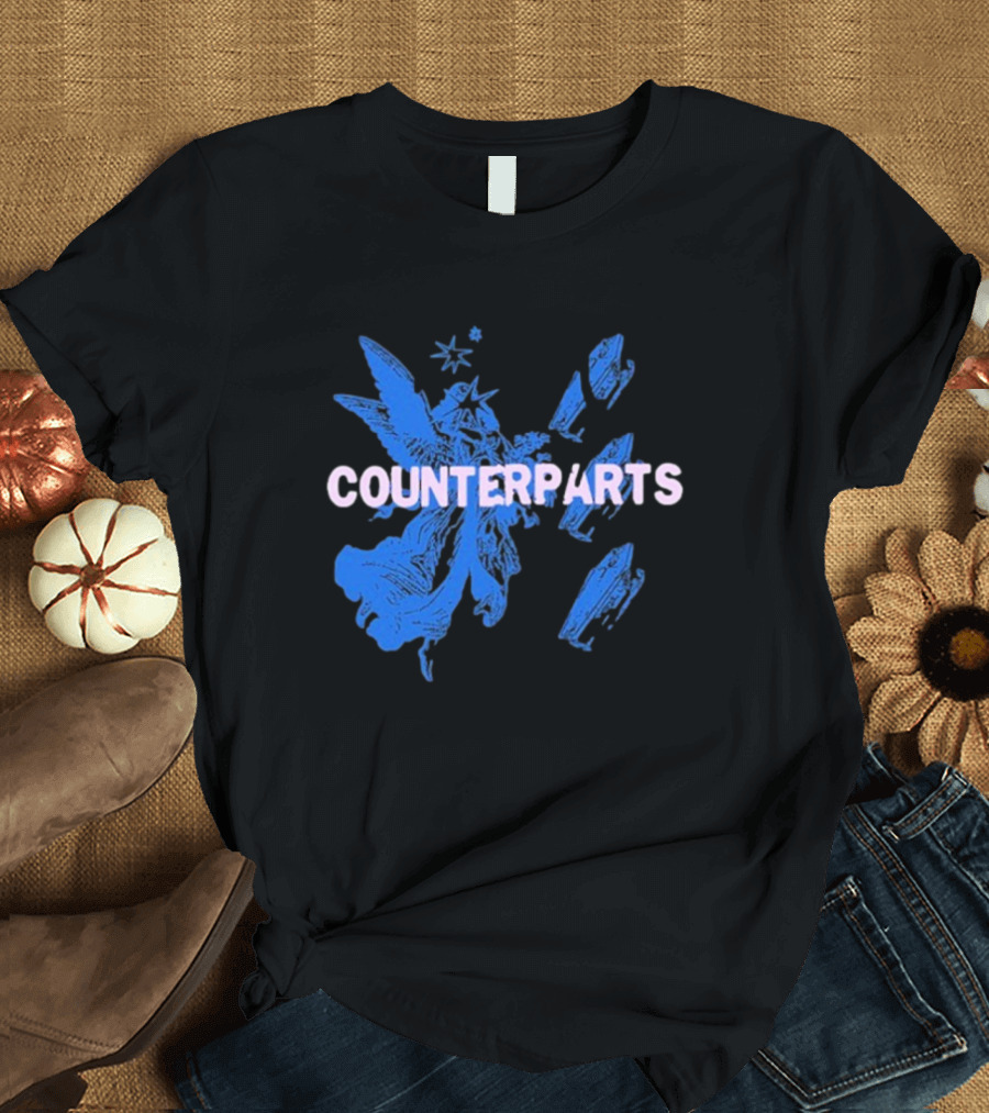 Counterparts Angel Eulogy Blue Angelic Figure with Pink Typography T-Shirt