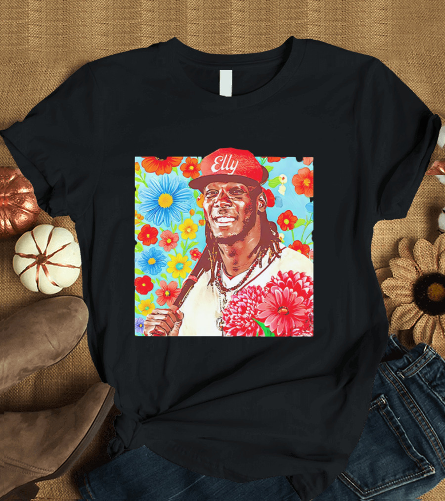 Elly De La Cruz Cincinnati Reds Floral Baseball Imagery T-Shirt