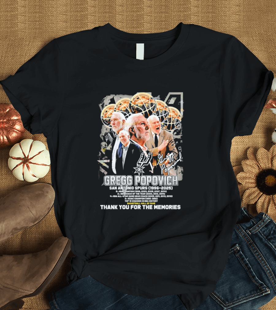 Gregg Popovich San Antonio Spurs 1996-2025 Coach Legacy Thank You for the Memories T-Shirt