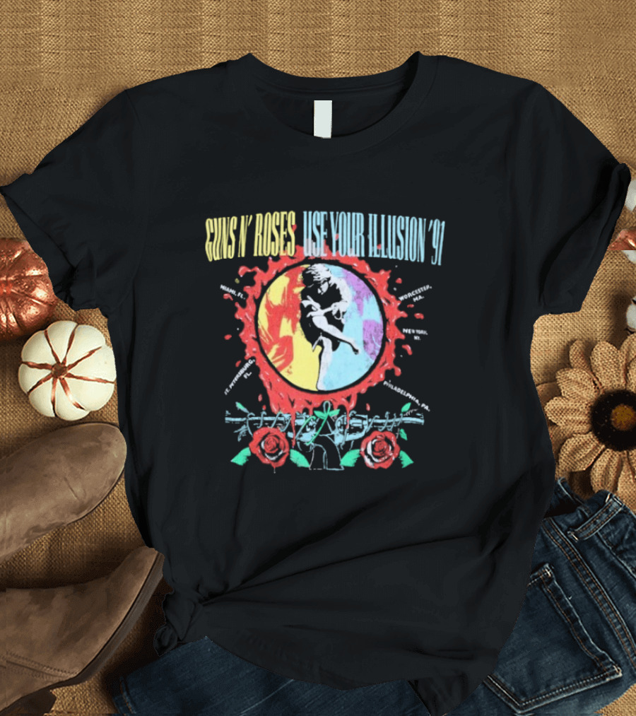 Guns N’ Roses Use Your Illusion ’91 Circle Splat Roses Barbed Wire T-Shirt