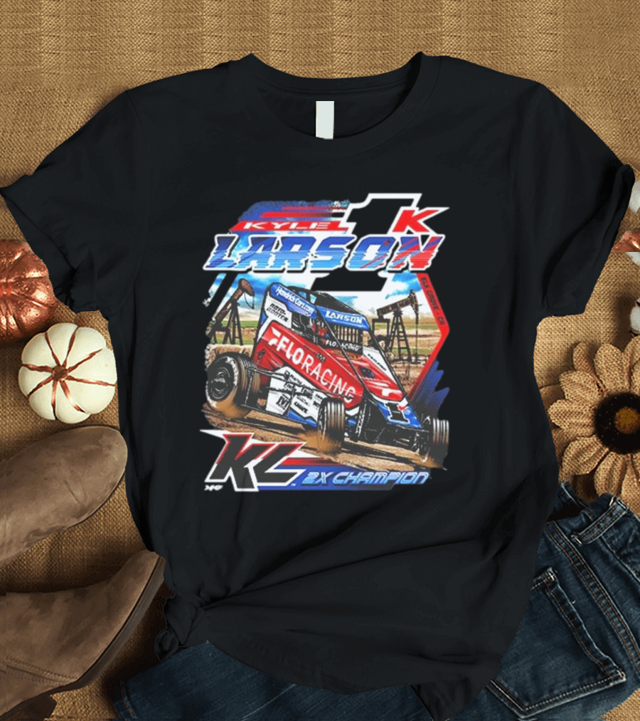 2025 Chili Bowl Pole Dash Kyle Larson FloRacing 2X Champion T-Shirt