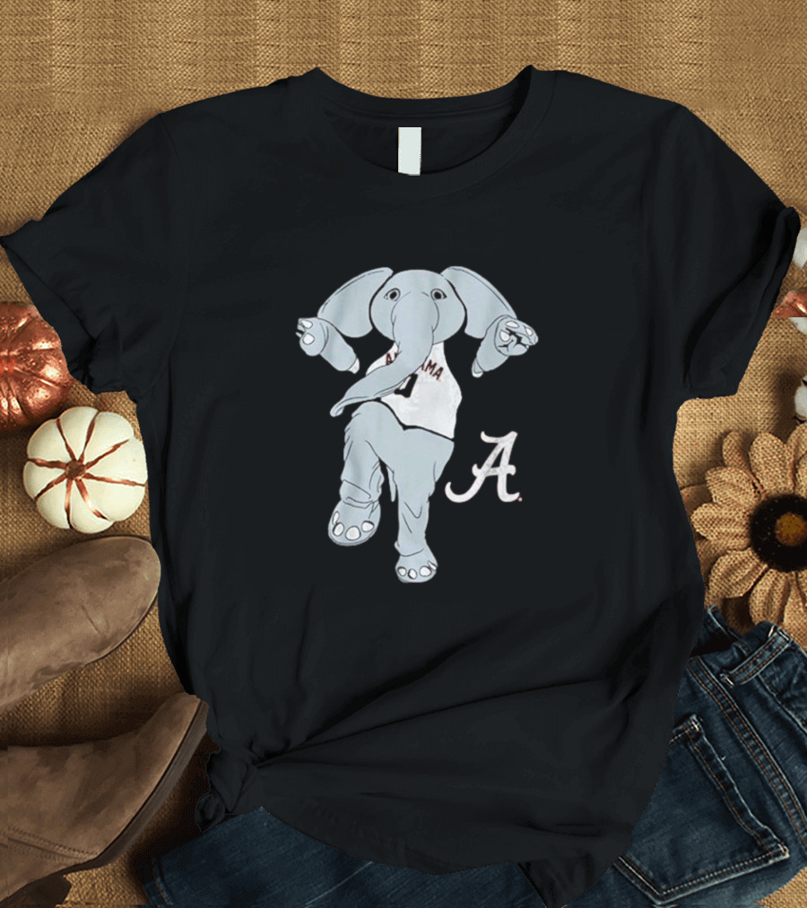 Alabama Crimson Tide Big Al Elephant Mascot Dancing with Script A Initial T-Shirt