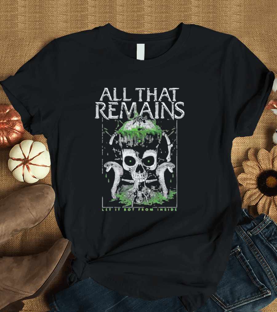 All That Remains Let It Rot From Inside Skull with Green Dripping and Tentacles T-Shirt
