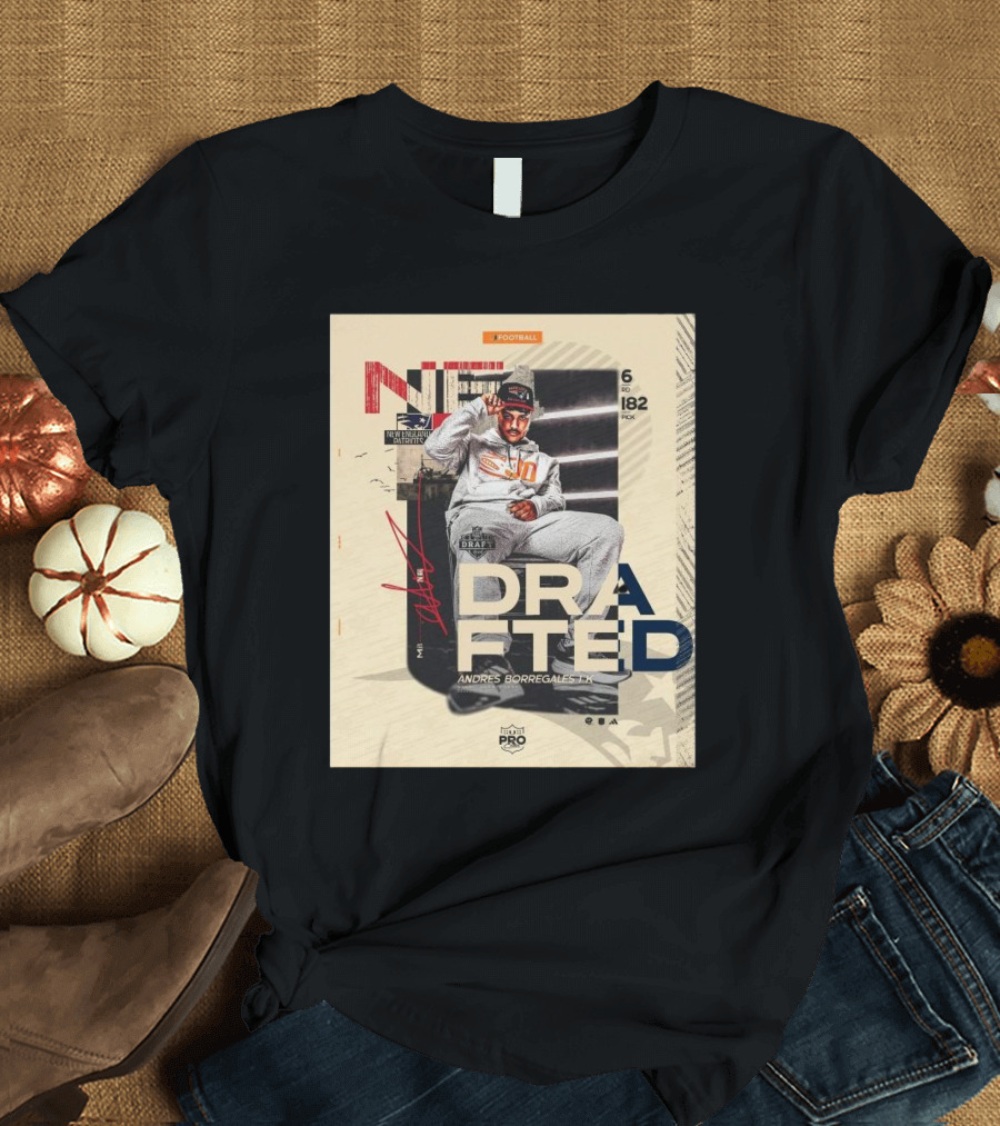 NFL Draft Andres Borregales Miami Hurricanes to Patriots Pick 182 Signature Football T-Shirt