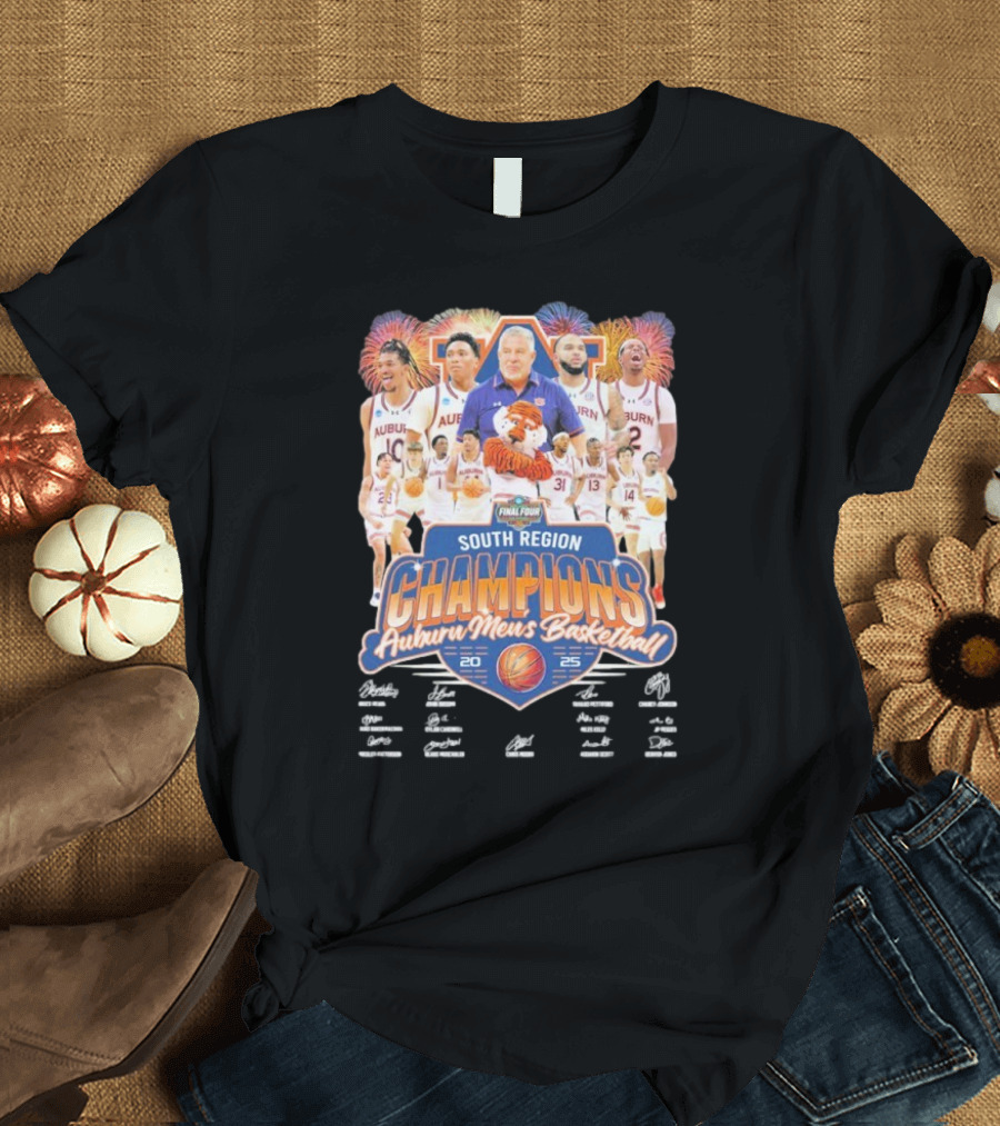 Auburn Men's Basketball 2025 South Region Champions Autographed Final Four Edition T-Shirt