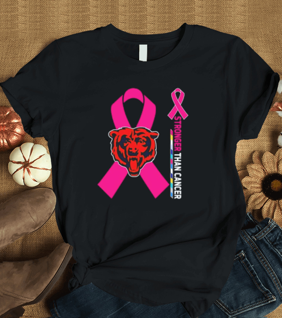 Chicago Bears Pink Ribbon Stronger Than Cancer Awareness T-Shirt