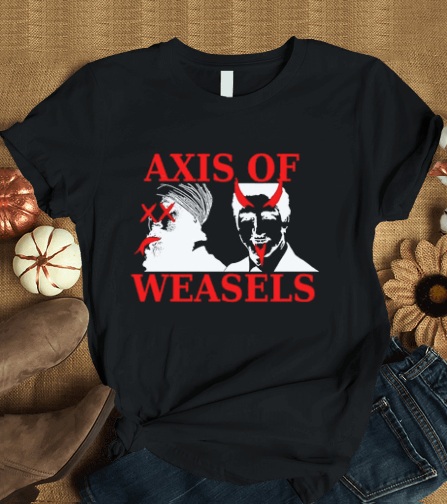 Axis of Weasels Political Satire Parody with Two Men and Devil Horns T-Shirt