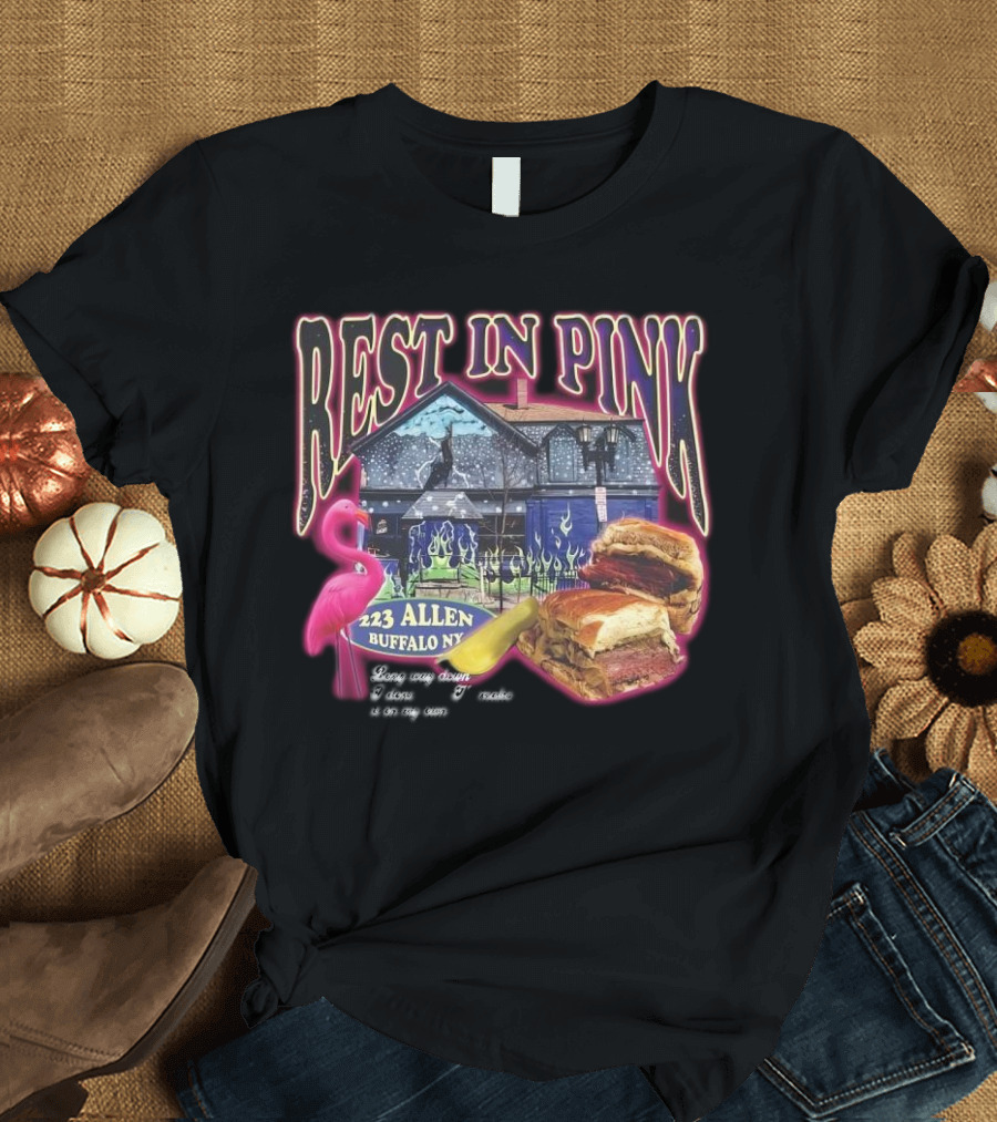 Rest in Pink 223 Allen Buffalo NY Flamingo Sandwich House T-Shirt