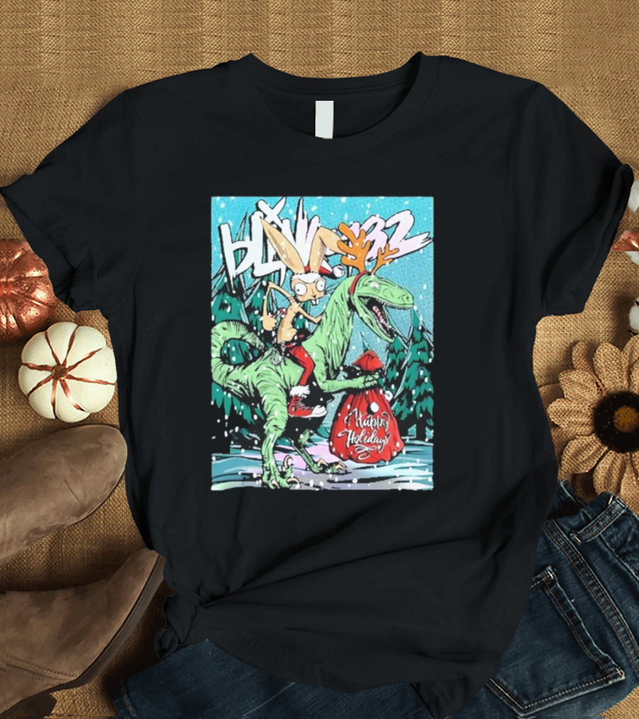 Blink-182 Happy Holidays Dinosaur Christmas Rabbit Reindeer Santa Sack T-Shirt