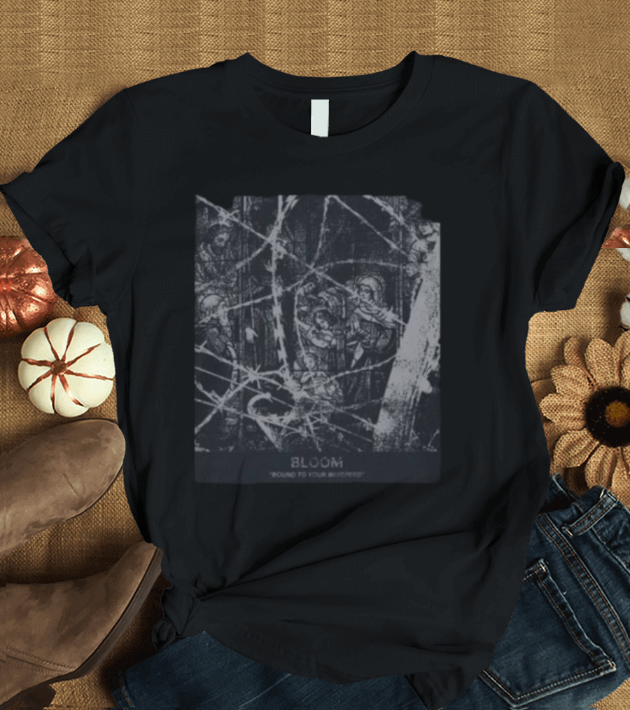 Bloom Bound To Your Whispers Barbed Wire and Angels Motif T-Shirt
