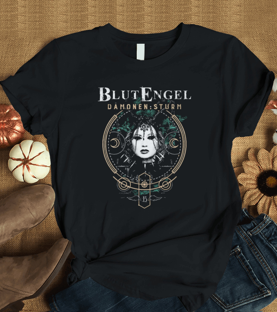 Blutengel Dämonen Sturm Crescent Symbol Gothic Face Art T-Shirt