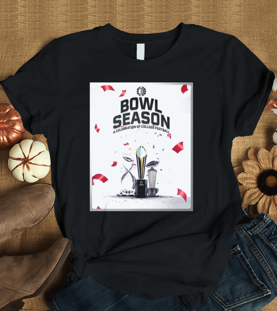 Bowl Season 2025 Celebration of College Football Trophies and Confetti T-Shirt