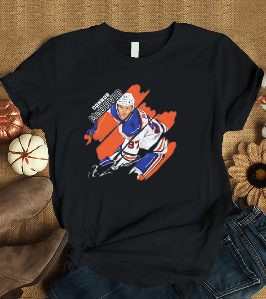 Connor McDavid Edmonton Oilers NHL hockey stripes signature vintage T-Shirt