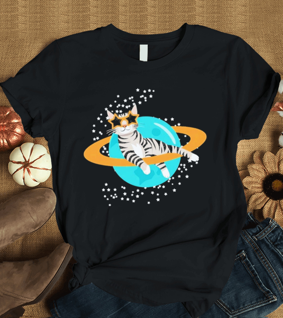 Cosmic Cat Starry Starry Design T-Shirt