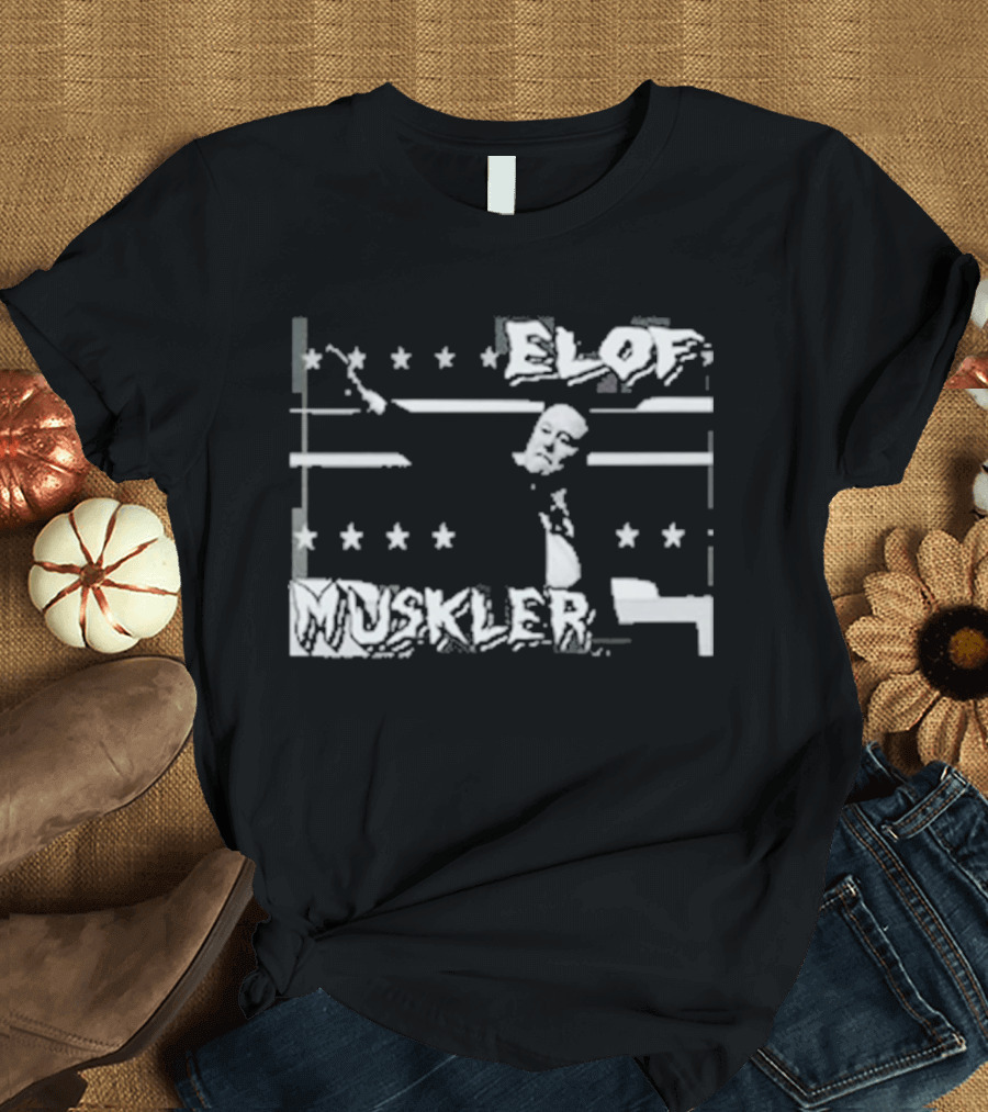Elof Muskler Bold Star Pattern with Strongman Silhouette T-Shirt
