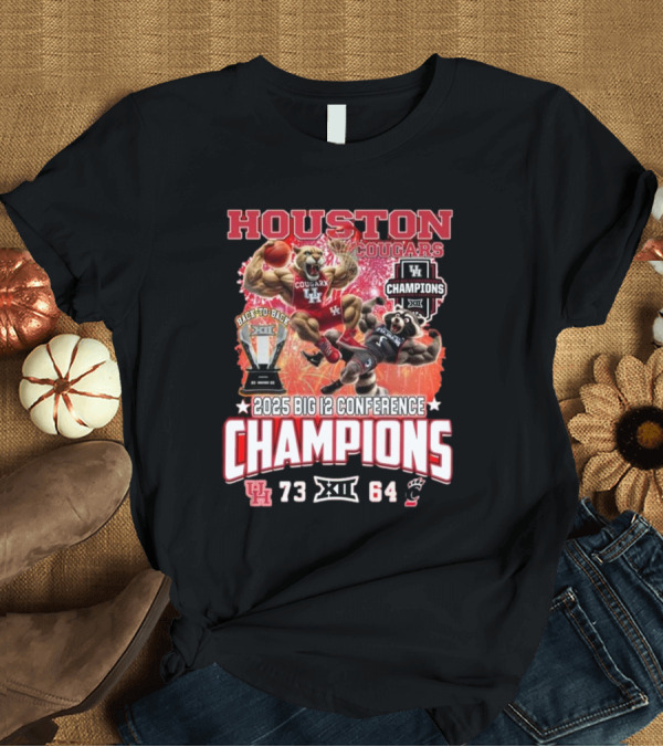 T-Shirt: Houston Cougars 2025 Big 12 Conference Champions Mascot T-Shirt Houston Cougars 2025 Big 12 Conference Champions Mascot T-Shirt