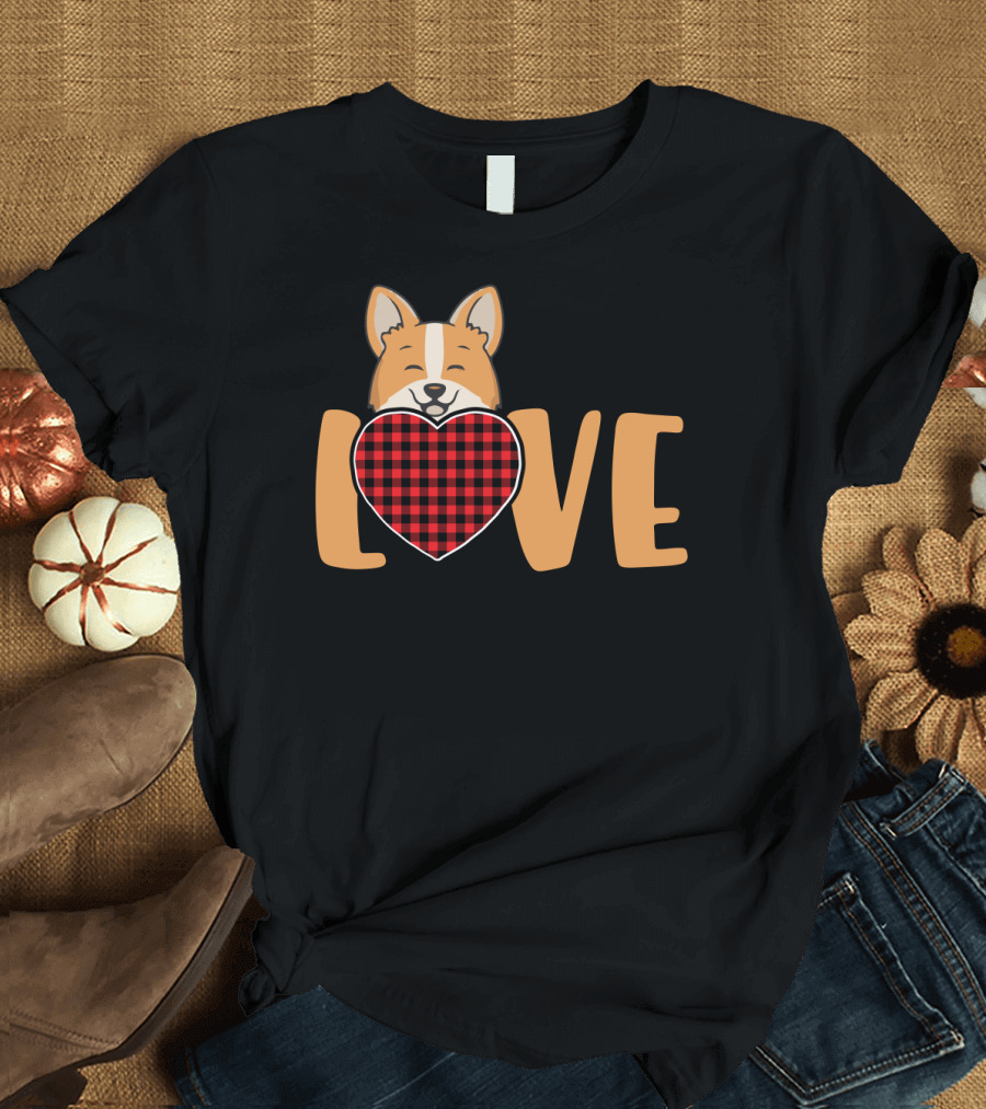 Corgi Lover Plaid Heart Valentine T-Shirt