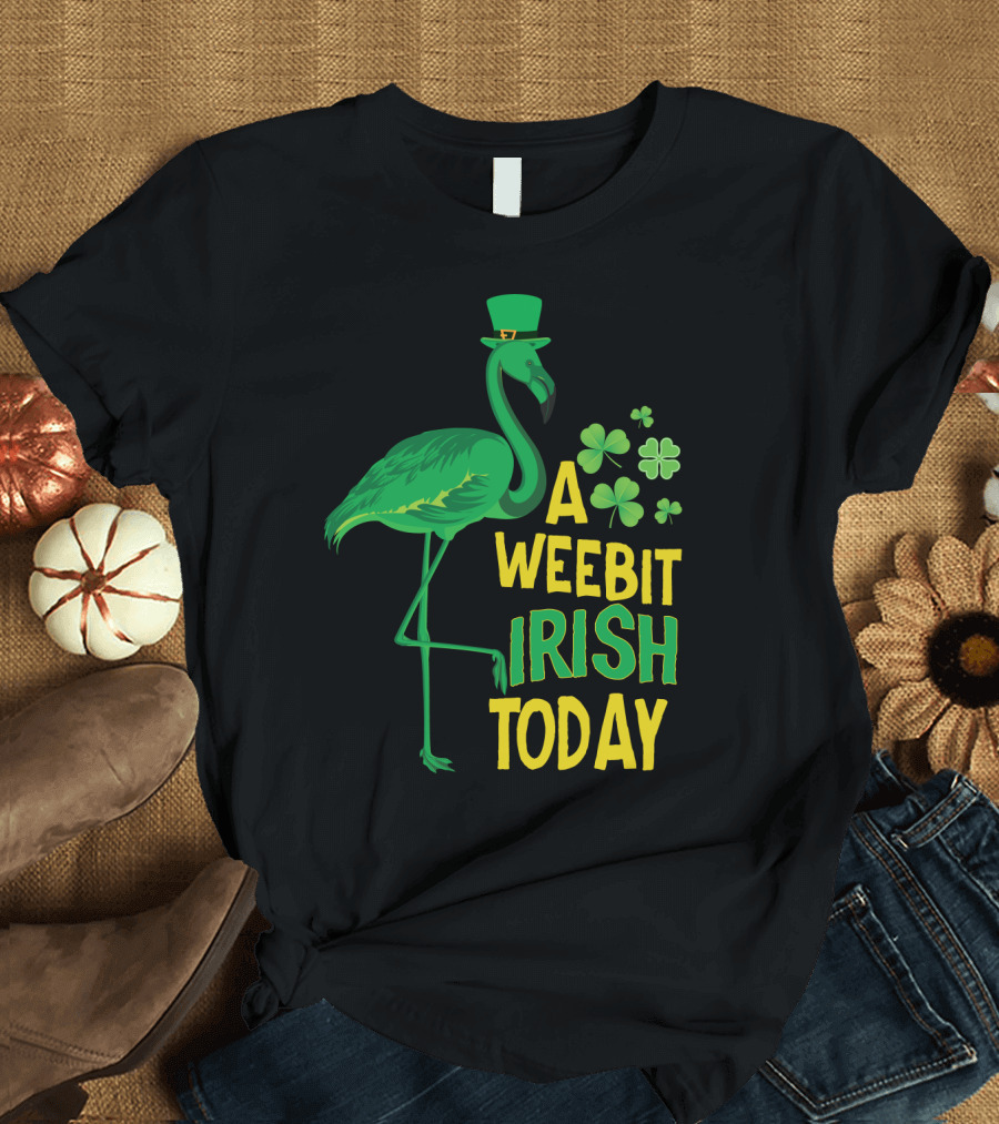 A Weebit Irish Today Flamingo with Shamrocks and Leprechaun Hat T-Shirt