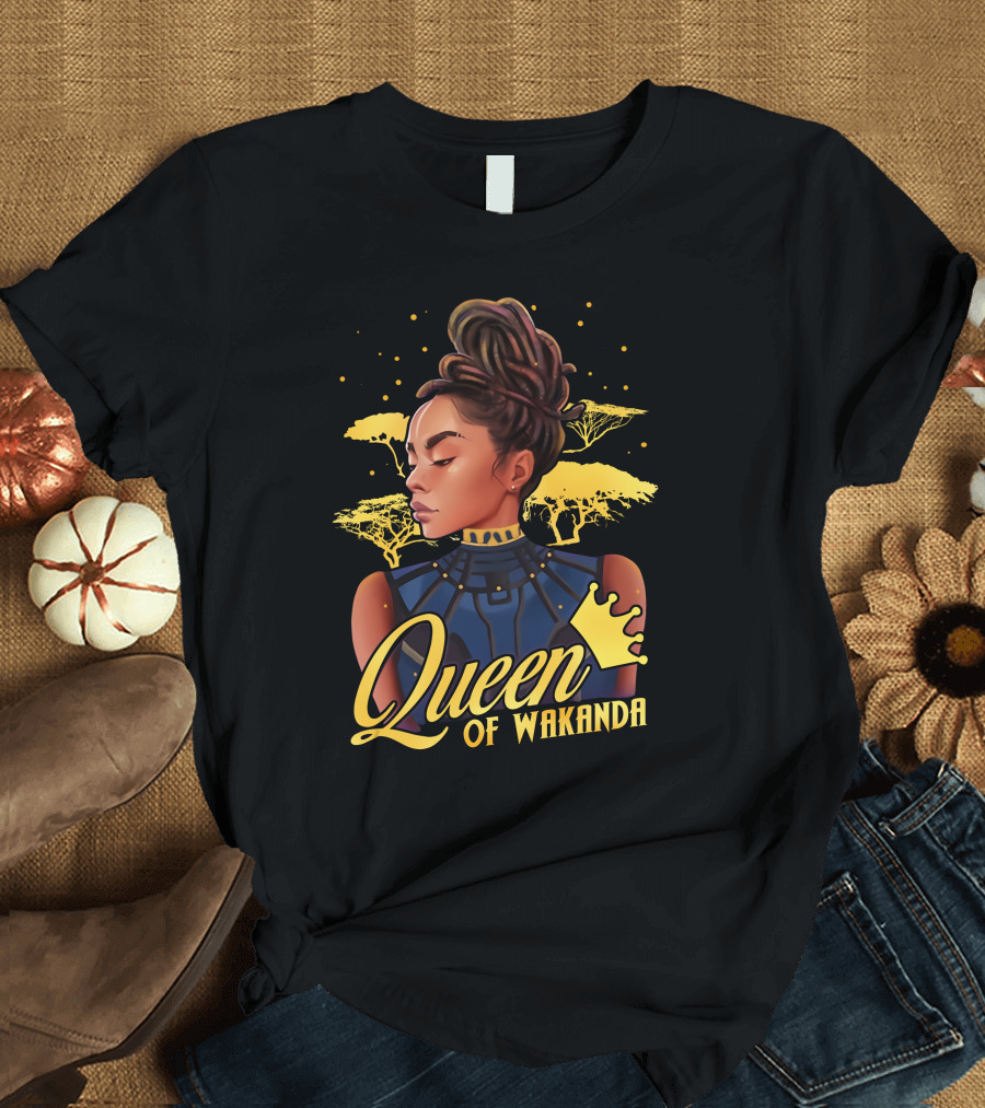 Queen of Wakanda Royalty and Elegance with African Serengeti Backdrop T-Shirt