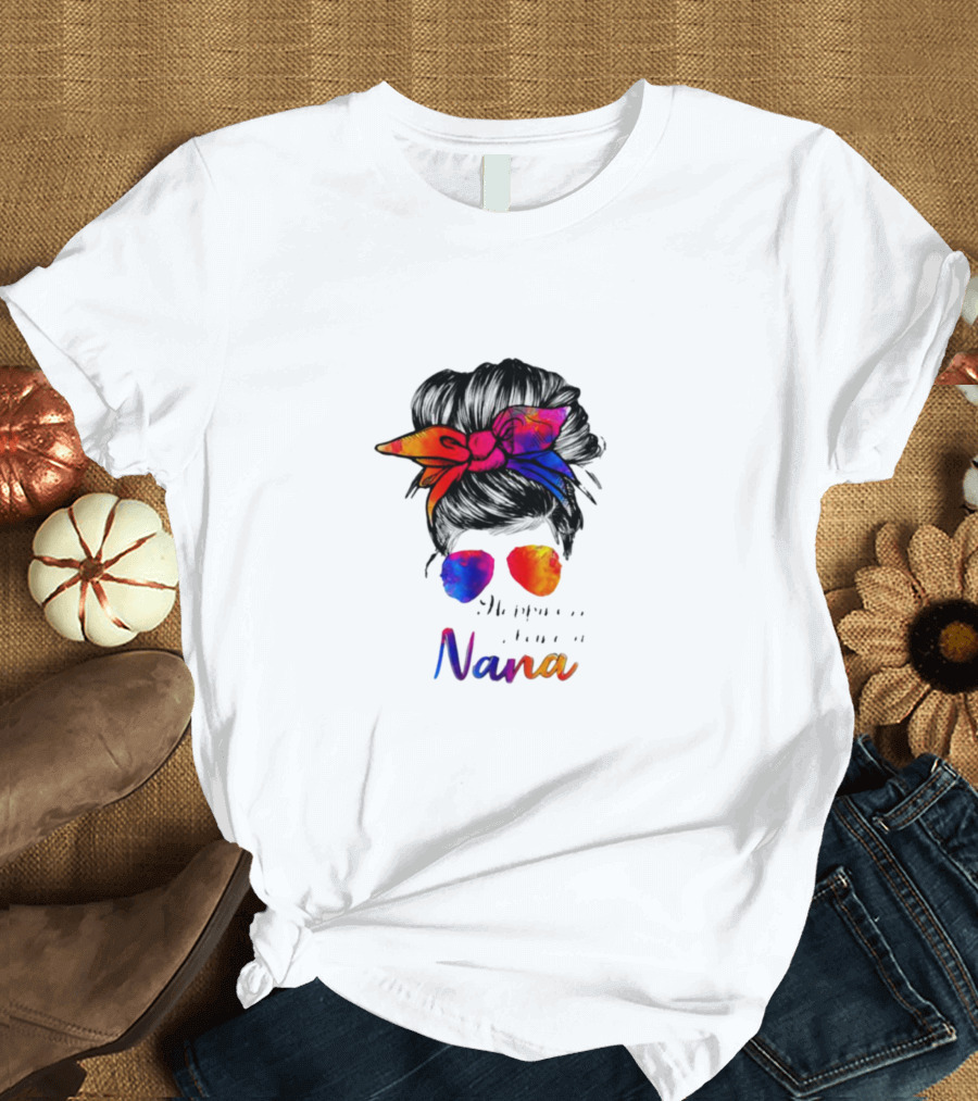 Happiness Is Being a Nana Colorful Bandana and Sunglasses T-Shirt