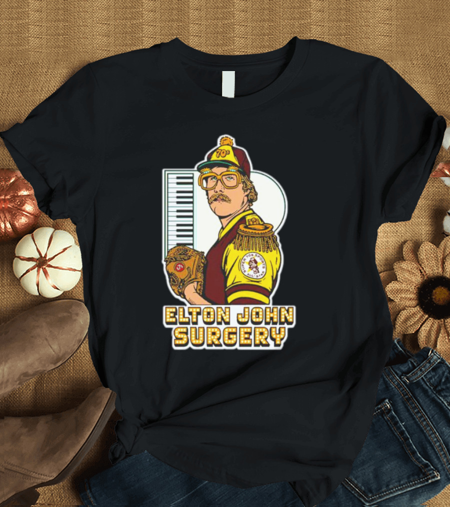 Elton John Surgery Baseball Player Keyboard 70s Patch T-Shirt