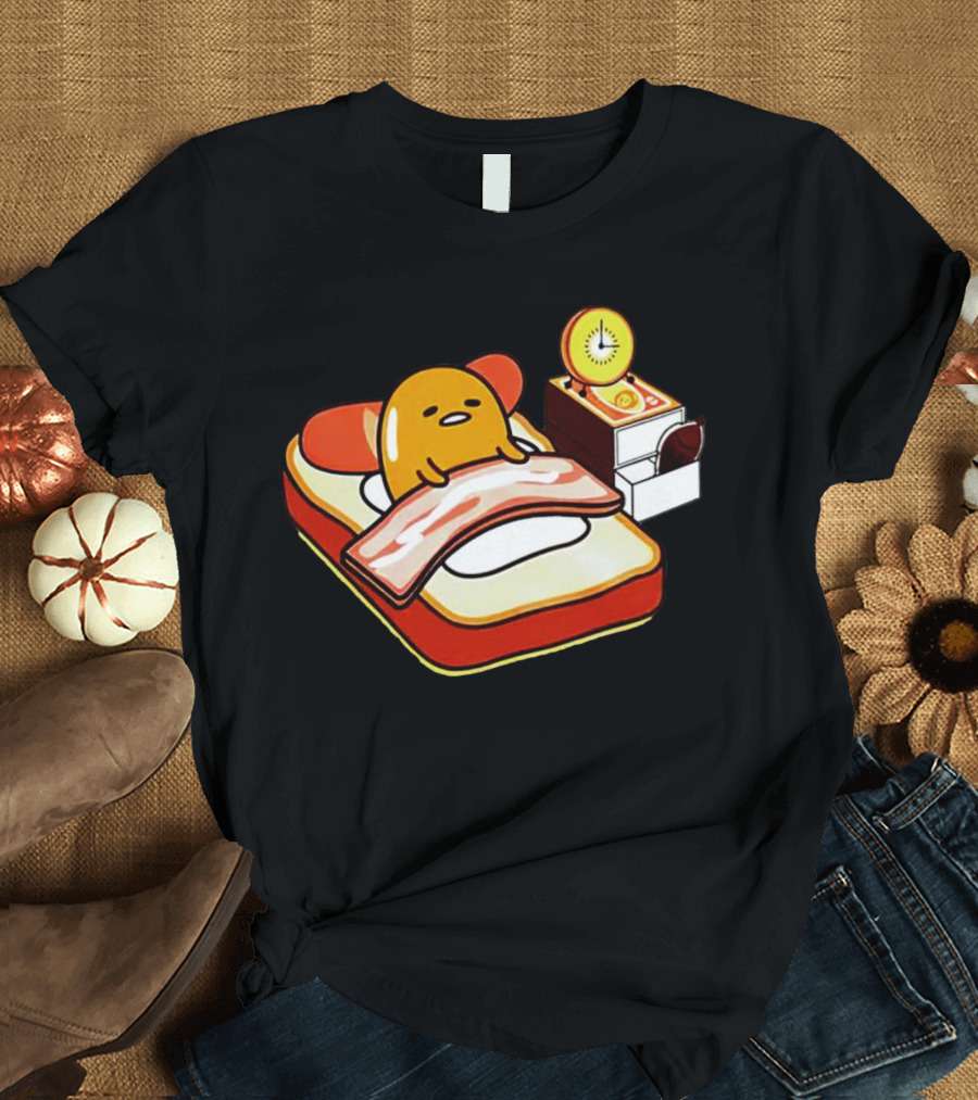 Gudetama Toast Bed with Bacon Blanket and Egg Alarm Clock T-Shirt