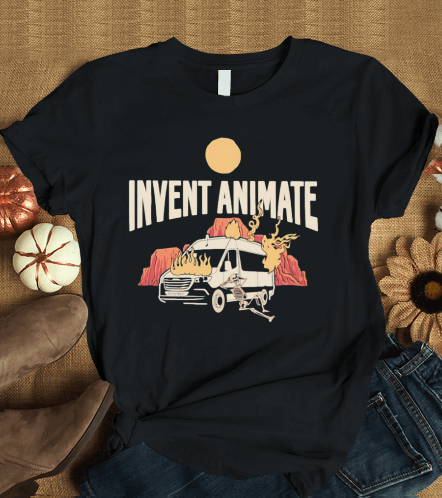 Invent Animate Van Fire Skeleton Desert Sun T-Shirt