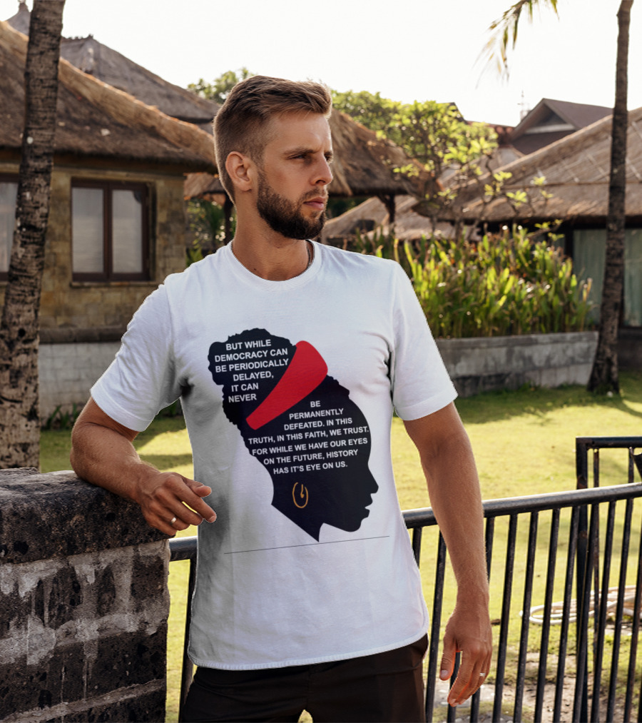 Amanda Gorman Democracy Periodically Delayed Never Permanently Defeated Silhouette With Red Headband T-Shirt