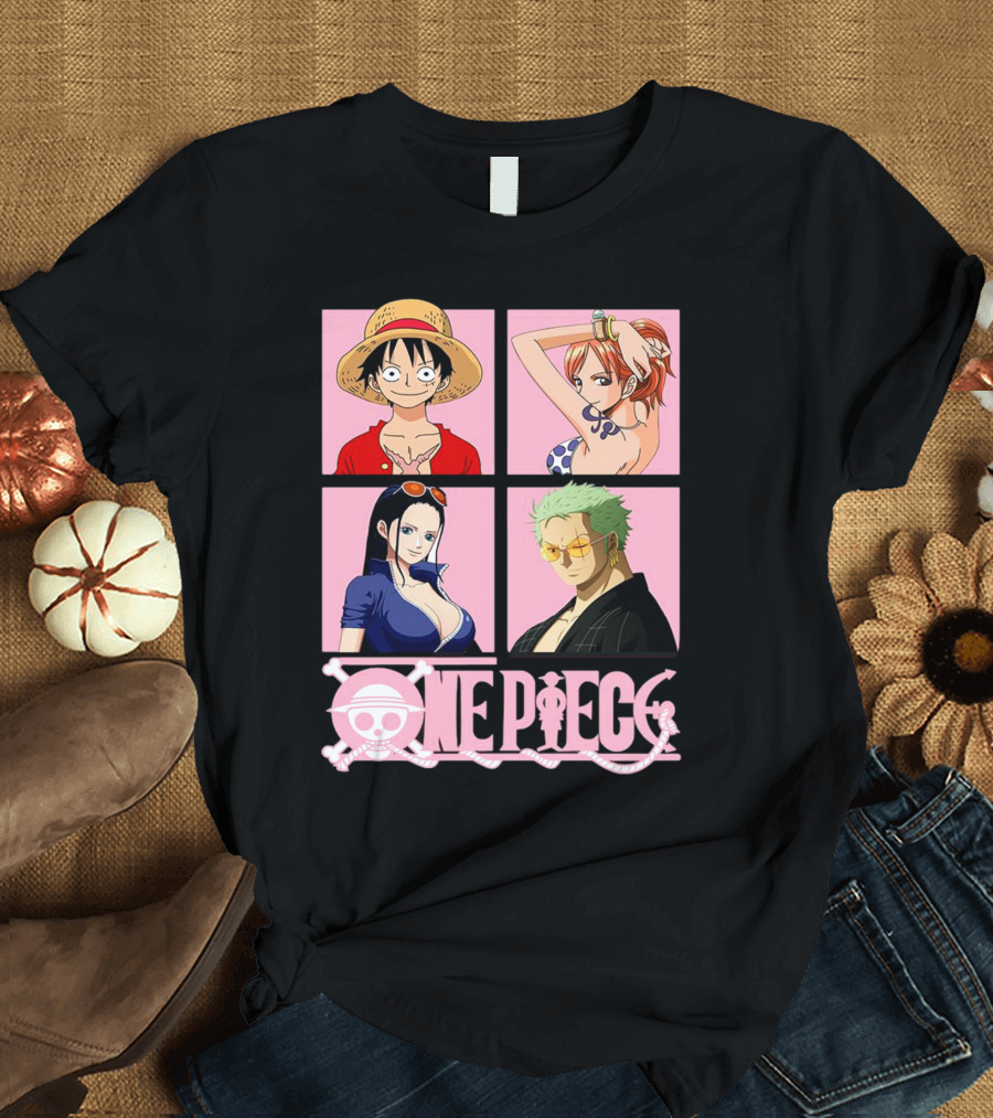 Luffy Zoro Nami Robin One Piece Pink T-Shirt