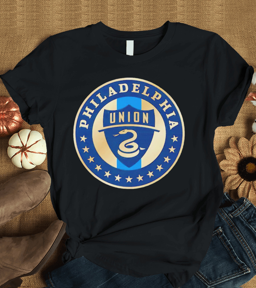 Philadelphia Union Soccer Team Emblem with Stars and Coiled Snake T-Shirt
