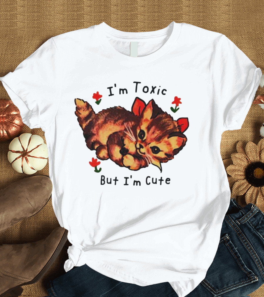 I'm Toxic But I'm Cute Cat with Flowers T-Shirt